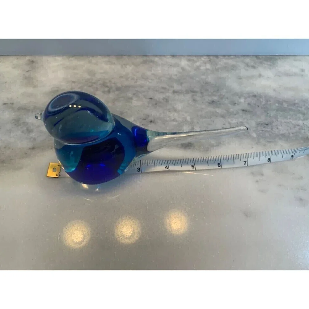 Art Glass Bluebird Figurine Paperweight Clear Outside Blue And Black Inside